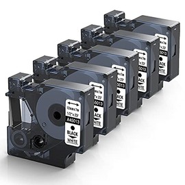 MarkDomain 5-Pack Compatible 45013 Label Maker Tape Replacement for DYMO D1 Label Tape S0720530 Black on White 1/2 Inch Refills for DYMO LabelManager 160 210D 260P 280 360D 420P 450D PnP Label Makers