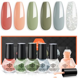 modelones Nail Polish Set 6 Colors Glitter Nude Nail Polish Set Quick Dry Coral Green Light Blue Polish Kit Finger Nail Polish Bulk Manicure DIY Nail Art Salon Home Gift For Women Girl
