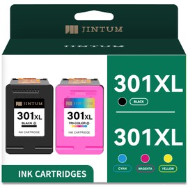 JINTUM 301XL Black and Colour Multipack Compatible with HP 301 Printer Cartridges Replacement for HP Envy 4500 5530 DeskJet 1000 1050 1510 2050 2510 3050 OfficeJet 4630 4632 (Black, Colour Pack of 2)