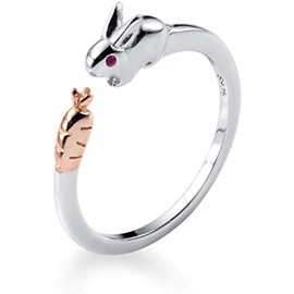 Cute Rabbit Sterling Silver Statement Rings for Women Girls Adjustable Open Animal Stacking Eternity Ring Finger Engagement Wedding Band Jewelry Gifts