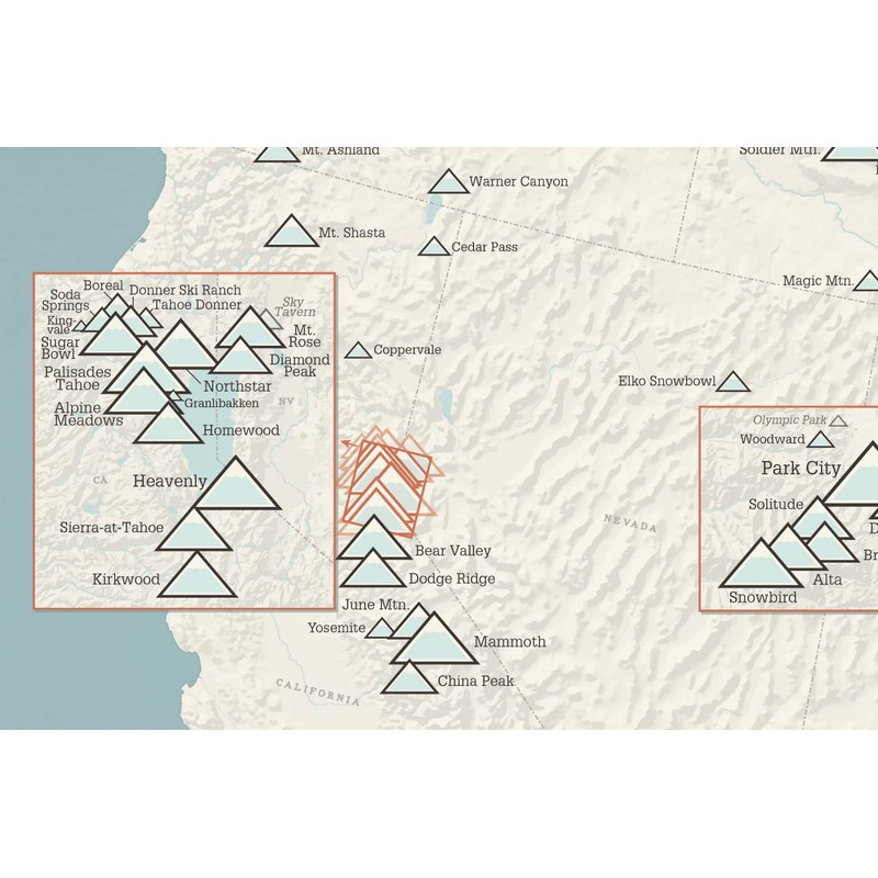 US Ski Resorts 24x36 Poster (Beige & Opal Blue |