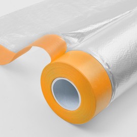 LLPT Tape and Drape Pre-Taped Masking Film | 2-Pack | Versatile Painter's Plastic Drop Cloth for Auto Wall Furniture Painting and Spraying Protection (MFTO1433) | 140cm(Unfolded) x 33m