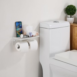 Toilet Paper Roll Holder Bathroom Decor - Double Roll Toiler Tissue Holder with Mobile Phone Shelf - Dual Toilet Paper Holder Wall Mount and Self Adhesive Paper Roll Dispenser – Matte White