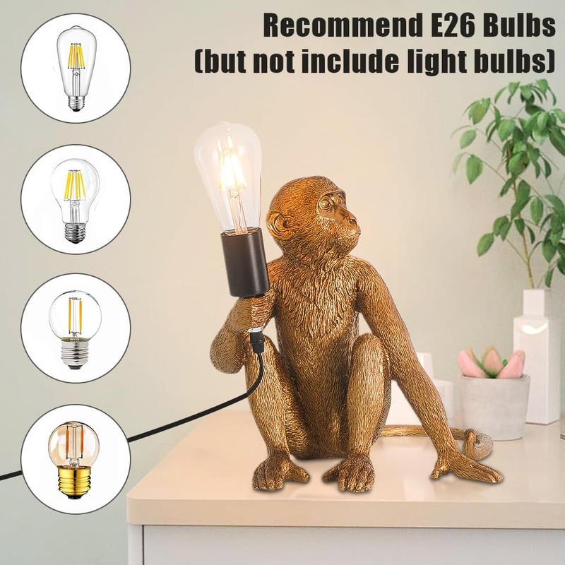 TONGNIDA Bedside Table Lamps for Bedroom Monkey Cute Animal Lamp,Gold