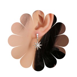 Cimenexe Bohemian Crystal Starburst Dangle Earrings Gold Cz Star Drop Earrings Cz Paved North Star Earrings Rhinestone Bar Stud Earrings Jewelry for Women and Girls Gifts