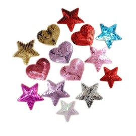 (Pack of 5) Heart Shaped Sequin Iron on Patches Embroidered Sew Appliques for DIY Outfit Pants T-Shirt (Red)