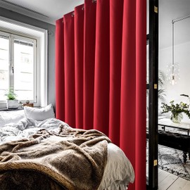 WONTEX Room Divider Curtain - Privacy Blackout Curtains for Bedroom Partition, Living Room and Shared Office, Thermal Insulated Grommet Curtain Panel for Sliding Door, 8.3ft Wide x 8ft Long, Red