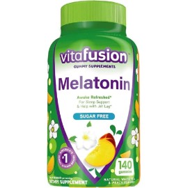 VitaFusion Melatonina 140Gomitas sin azcar sabor durazno y t blanco, 3mg de Melatonina por porcin, Libre de Gluten, Apoyo Diario para Sueo Natural    