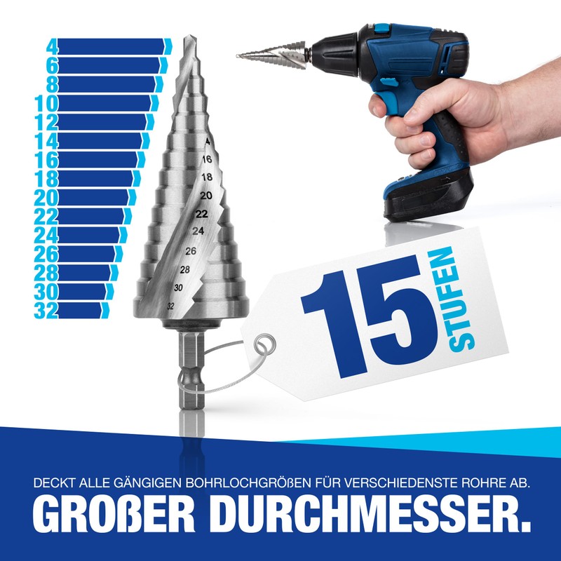 NTG HSS Step Drill Bit Diameter 4-32 mm - Peeling