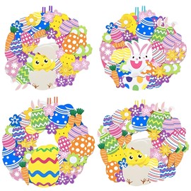 Angenster Easter Crafts for Kids, DIY Easter Wreath Front Door Easter Art & Craft Kit for Kids with Easter Wreath and Stickers, Cute Easter Garland for Easter Activities Party Decoration (Style B)