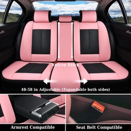 Coverado Car Seat Covers Full Set, Waterproof Nappa Leather Seat Covers for Car, Car Seat Protector with Lumbar Support, Automotive Seat Covers Universal Fit for Most Cars SUV Trucks, (Black&Pink)