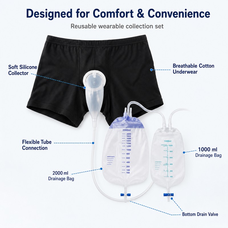Male External Urine Collector for Bedside & Travel Use –