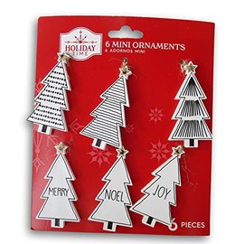 White Christmas Tree Mini Ornaments - Merry Joy Noel Tree Shapes Cutouts - 6 Count