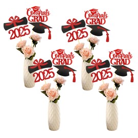 YuBoBo Graduation Decorations Class Of 2025 Table Vase Toppers Deco. 16 PCS Party Deco Supplies Photo Props Kits Big Sticker Kids Party Centerpieces Favor (Red)