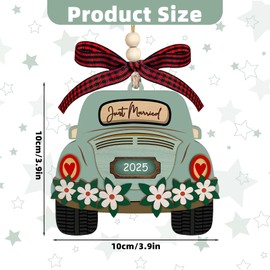 Wedding Gifts, 2025 Mr and Mrs Gifts Just Married Keepsake Bridal Shower Gift, 1st Married Christmas Ornament, Rustic Wooden Hanging Ornament Car Decor for Honeymoon Newlyweds Engagement Couples