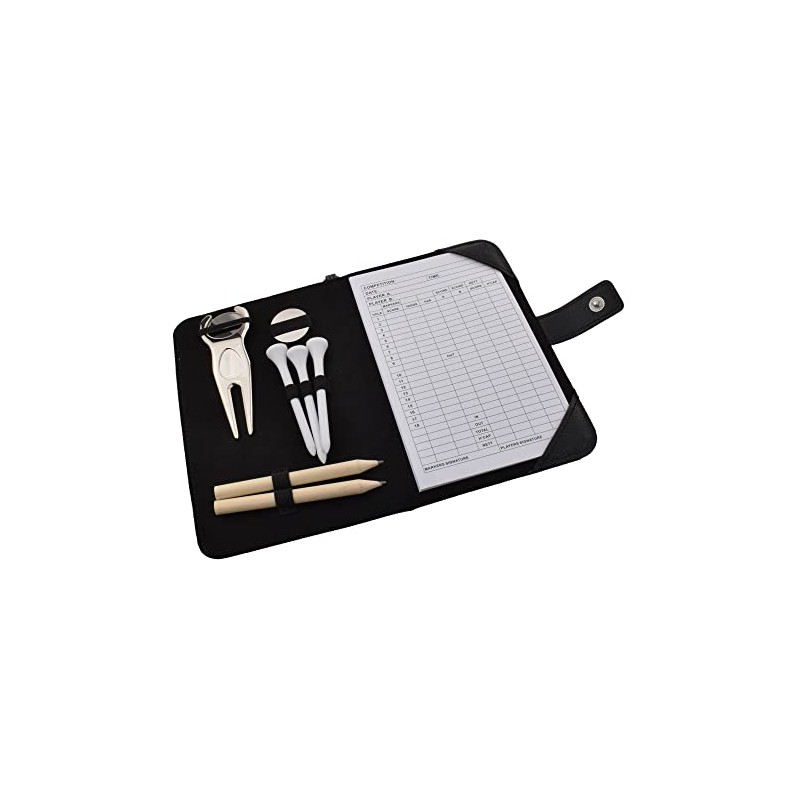 Black Leatherette Golf Organiser with Divot Repairer with Marker and