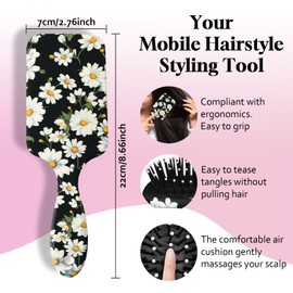 GABraden Paddle Detangler Hair Brush,Soft Bristles for Effortless Tangle Removal,Minimal Frizz and Breakage,Cute Detangling Hairbrush for Women Men Boys Girls Wet Dry All Hair Types(White Daisy)