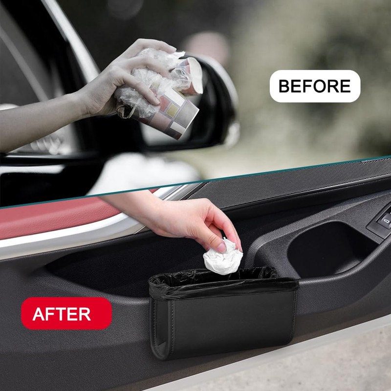 HQRNYP Car Trash Can, Car Trash Bin, Leather Automotive Door
