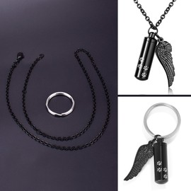 XIUDA Cylinder Cremation Necklace for Dog Ashes Angel Wing Urn Necklace with Pet Paw Print Memorial Ashes Necklace for Dog/Cat with Filling Kit