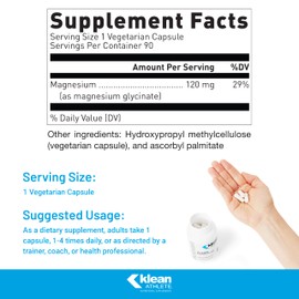 Klean ATHLETE Klean Magnesium | Supports Ability to Produce and Utilize Energy (ATP), Contract and Relax Muscles and Improves Recovery Time* | NSF Certified for Sport | 90 Vegetarian Capsules