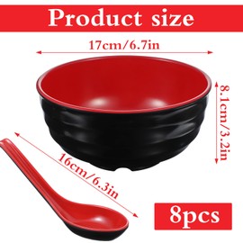wutfuooo 8 Pack Melamine Noodle Soup Bowls, 32OZ Large Japanese Ramen Bowl Set with Spoon, Unbreakable Miso Soup Cereal Bowls for Ramen, Udon, Soba, Pho and Soup