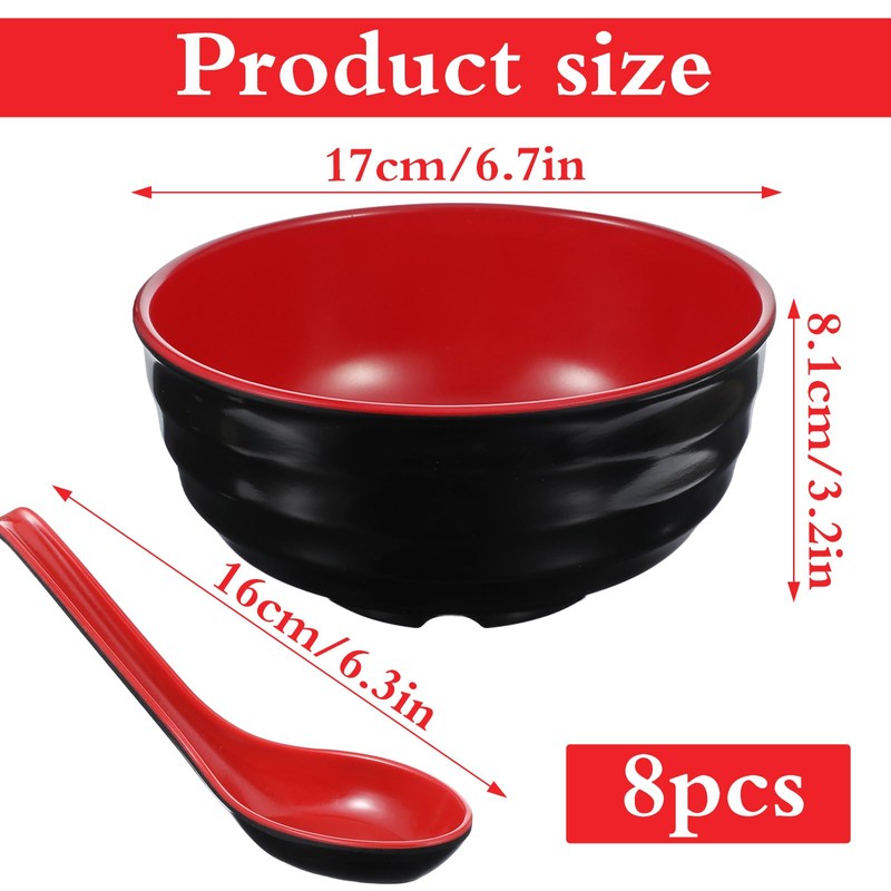 wutfuooo 8 Pack Melamine Noodle Soup Bowls, 32OZ Large Japanese