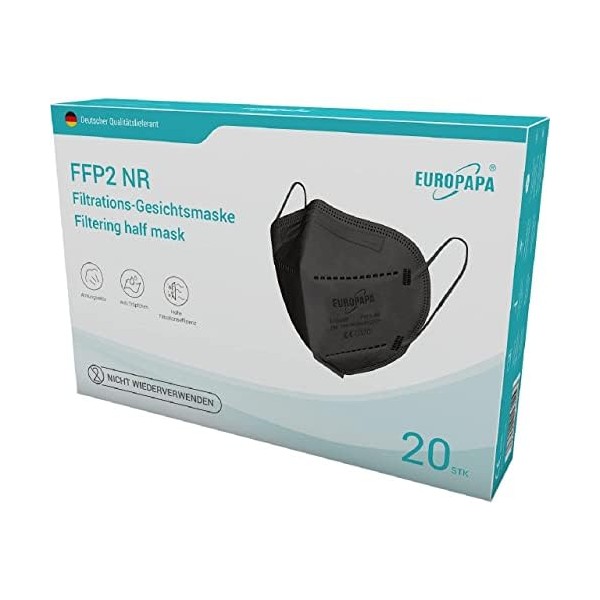 EUROPAPA® FFP2 Masks Black 3D Shape Respirator Mask 5-Layer Dust