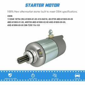 Starter Motor Replacement for 1983-2004 Yamaha Bear Tracker Timberwolf 250 Moto 4 Replaces 113546 18754 29U-81800-61-00 410-54016, 49-5709