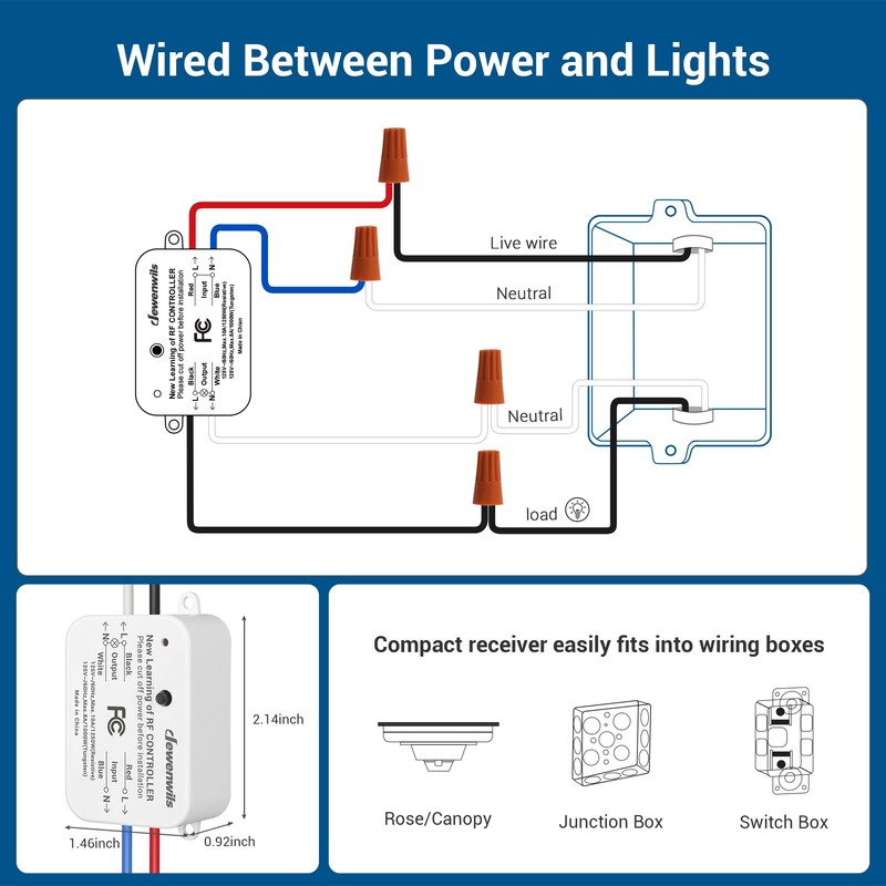 DEWENWILS 3 Way Wireless Light Switch and Receiver Kit, Remote