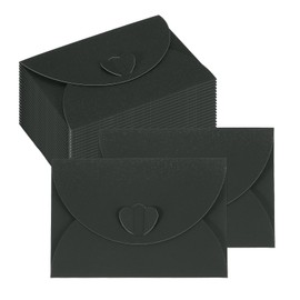 PATIKIL Mini Card Envelopes 103x72mm, Cute Cards Holder with Heart Clasp for Birthday Weddings Favors Business Greeting Cards (Black, Pack of 50)