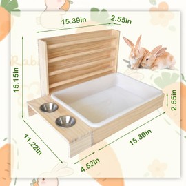 MUYG Rabbit Hay Feeder with Litter Box, 3 in 1 Wooden Bunny Feeder, Small Animal Hay Holder Rack for Rabbit, Guinea Pig, Hamster, Ferrets