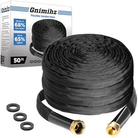 Gnimihz Garden Hose 25ft, Made of TPE(Not PVC), Ultra-Light & Flexible Water Hose with Solid Brass Fittings, Non-Shrinking, Easy to Storage, Drinking Water Safe Material, All-weather, Black, Newbox | Gnimihz