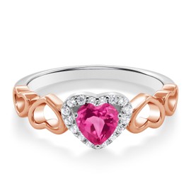 Gem Stone King 925 Sterling Silver 2-Tone Heart Shape Pink Created Sapphire Ring For Women (0.76 Cttw, Gemstone Birthstone, Available in size 5, 6, 7, 8, 9)