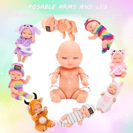 Triamisus Realistic Baby Doll Toys, 8 Pcs, 3 Inches Mini, with Animal Clothes, for Toddlers/Kids
