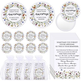 Cinnvoice 50 Set Mother's Day Inspirational Compact Mirror Gifts for Women Bulk Sometimes You Forget You're Awesome Makeup Pocket Mirror for Purse Motivational Cards for Nurse Coworker(Wildflower)