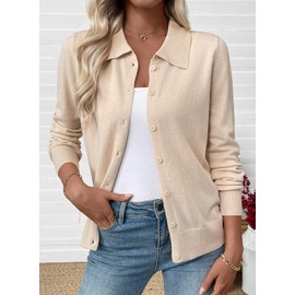EVALESS Cardigan Sweaters for Women Lightweight Trendy Long Sleeve Lapel Collar Button Down Sweaters Fall Fashion 2025 Wool Blend Knit Cardigans Sweater Tops Fall Outfits Oatmeal Medium