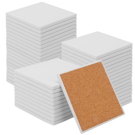 kukmakri 48 PCS Square Blank Ceramic Coasters - 4 x 4 Inch Unglazed Ceramic Coasters with Cork Backing Pads, Artistic Tile Coasters for DIY, Mosaics, & Crafts