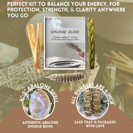 Ancient VEDA Sage Smudge Kit | USDA Organic Rosemary, Sweetgrass Braid, & Palo Santo Sticks Smudging Kit for Meditation, Yoga, Reiki, Home Cleansing, & Aromatherapy (Healer's Kit, Rosemary Sage)