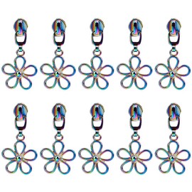 GORGECRAFT 14Pcs Floral Metal Rainbow Zipper Sliders Charms Alloy Colored Zipper Pull Tabs Repair Kit for Purse Handbag Making Craft Sewing DIY Tailor