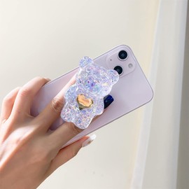 Tustao Purple Mobile Phone Finger Stand Cute Bear Doll Phone Holder Support Comfortable Grip Phone Stand, Anti-Slip Creative Flexible Light Cell Phone Stands Phone Holder for Bed,Cell Phone Stands