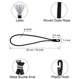 WMZOBH Bungee Cords with Hooks 50 Pcs - 10 Inch Elastic Short Bungee Ropes with Hooks, Small Tarpaulin Hooks (Black)