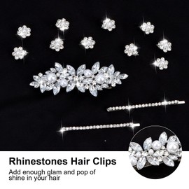 WHAVEL Rhinestone Hair Accessories 13PCS Silver Hair Clips Fancy Barrettes Prom Wedding Accessories for Women