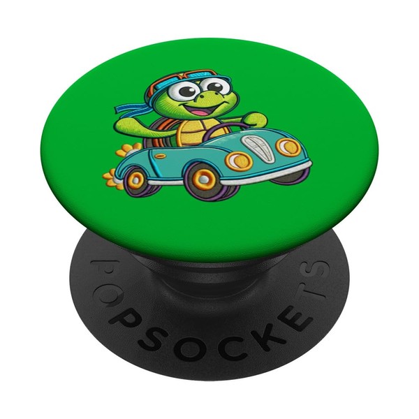 Joyful Ride Smiling Turtle in Car Embroidery PopSockets Standard PopGrip