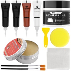 grpoche Leather Repair Kit, Leather Repair Cream, Leather Repair Kit, Leather Repair Cream, 1.6 fl oz (45 ml), Leather Repair, Supplementary Color, Protection, Leather Care, Includes 2 Brushes,