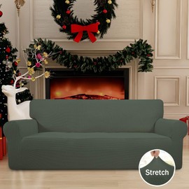 Easy-Going Stretch Sofa Slipcover 1-Piece Sofa Cover Furniture Protector Couch Soft with Elastic Bottom for Kids, Polyester Spandex Jacquard Fabric Small Checks (Sofa, Olive Green)