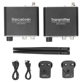 2.4G Wireless Audio Transceiver No Delay Audio Transmitter Receiver Adapter RCA 3.5mm Input Output 100‑240V UK Plug