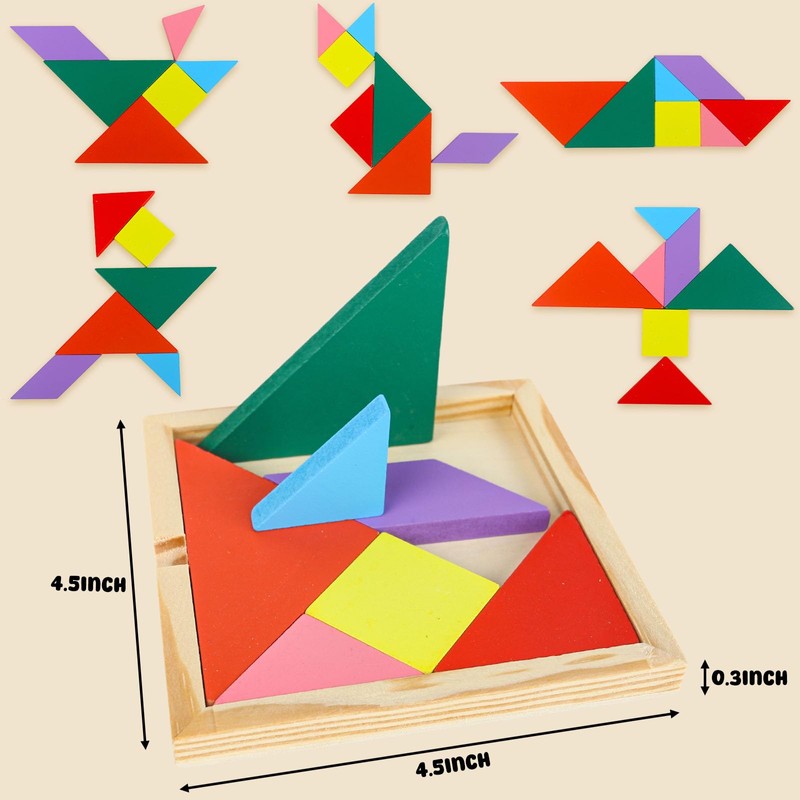 3 otters Wooden Tangram Puzzles for Kids, Educational Shape Puzzle