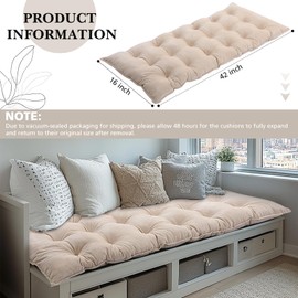 Drydiet Bench Cushion for Indoor Furniture 42x16 in Velvet Thicken Indoor Window Seat Cushion, Soft Piano Sofa, Entryway Storage, Bay Window Tufted Patio Porch Swing Bench Pad Memory Foam(Ivory)