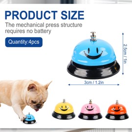 Set of 4 Table Bell, Stainless Steel Table Bell, Call Bell, Training Bell, Hand Bell with Smile Pattern, Hotel Bell, Reception Bell with Crisp Bell, Service Bell for Restaurants, Hotels