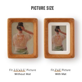 Zelvix 2.5x3.5 Natural Wood polaroid Picture Frame Matted to 2x3 with Plexiglass, Teak Solid Wood Small Photo Frame,For TableTop and Wall Mounting